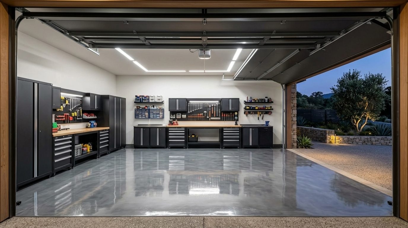 Keller Garage Door Service Interior View of Custom Garage Door Overhead and Workshop